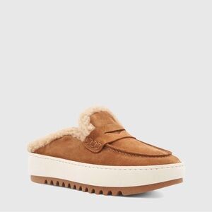 NWOT! Aquatalia Amata camel brown suede shearling platform mule women’s size 8